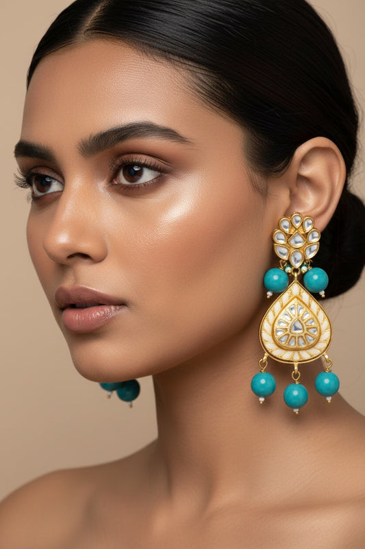 kundan meenakari gold polish long earrings kmle220134
