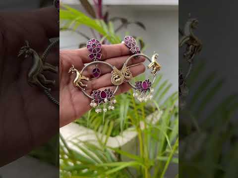 lotus deer peacock earring