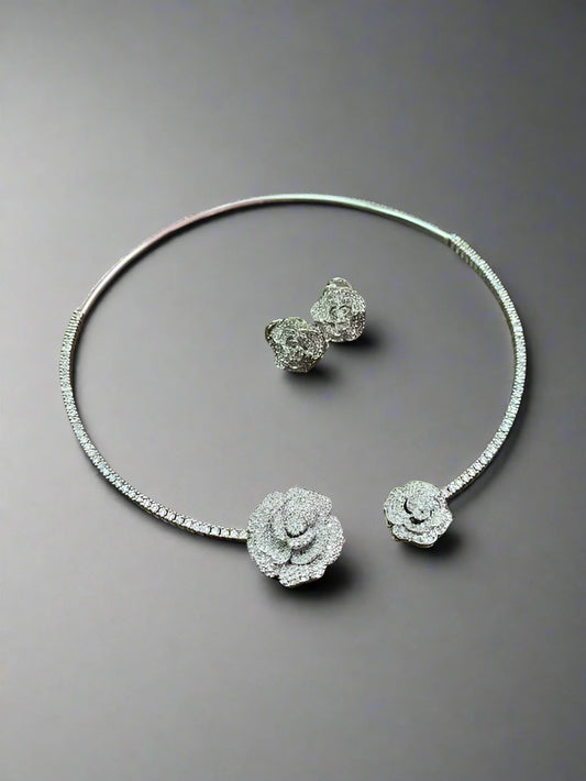 silver cz hasli Necklace Earrings Set adgpchnes250252