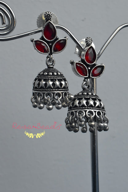 ruby silver jhumka