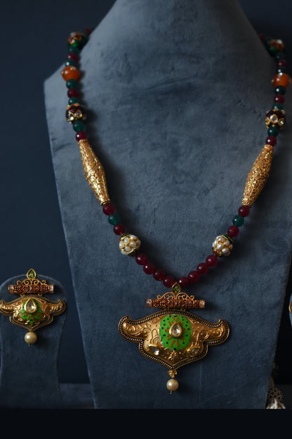 tribal jadau long necklace earrings set trlnes250187