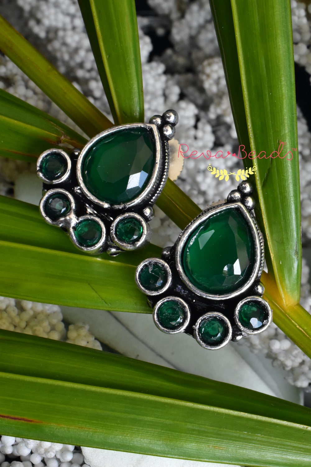 Buy Silver-Toned & Green Earrings for Women by Yellow Chimes Online |  Ajio.com