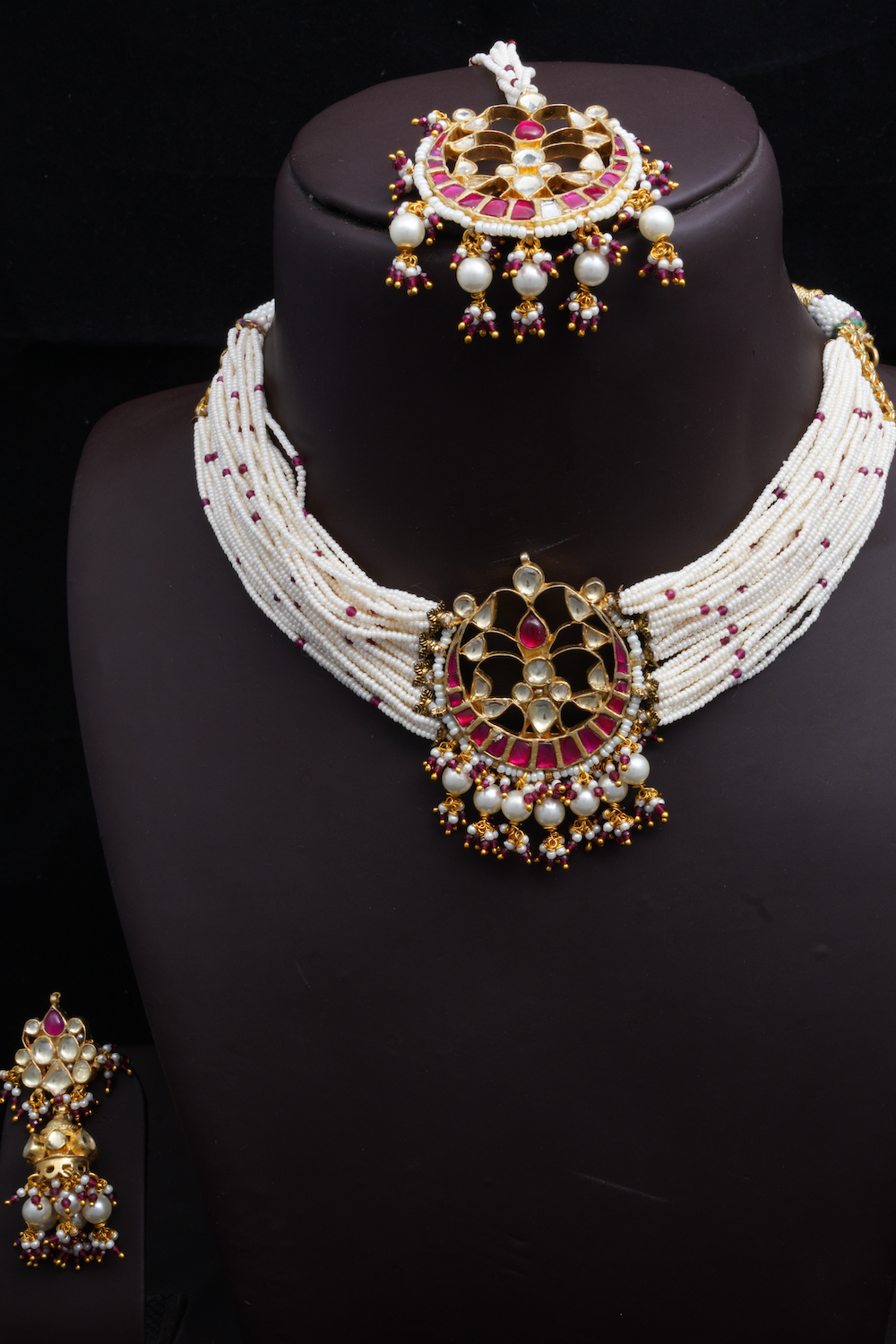 Kundan Choker Necklace Earrings tika Set kchnets220197