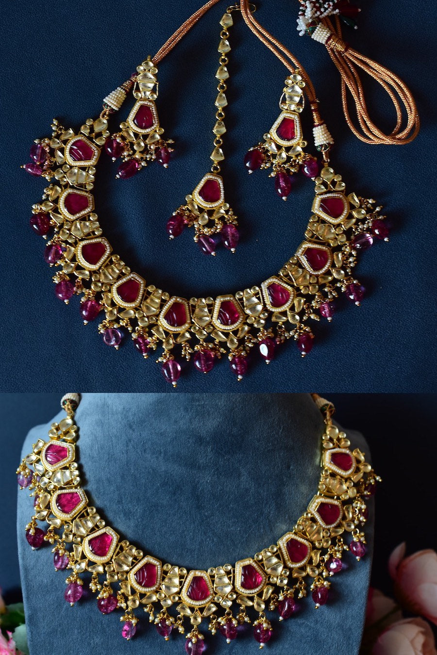 kundan necklace earrings tika