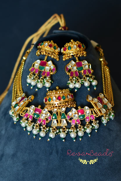 Kundan Choker Necklace Earrings Set kchnes220247