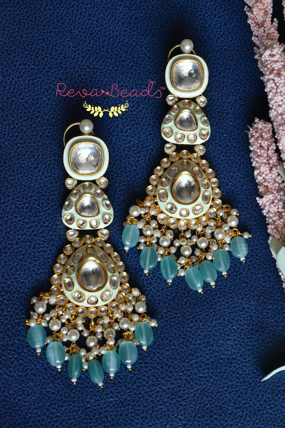 mint kundan earrings