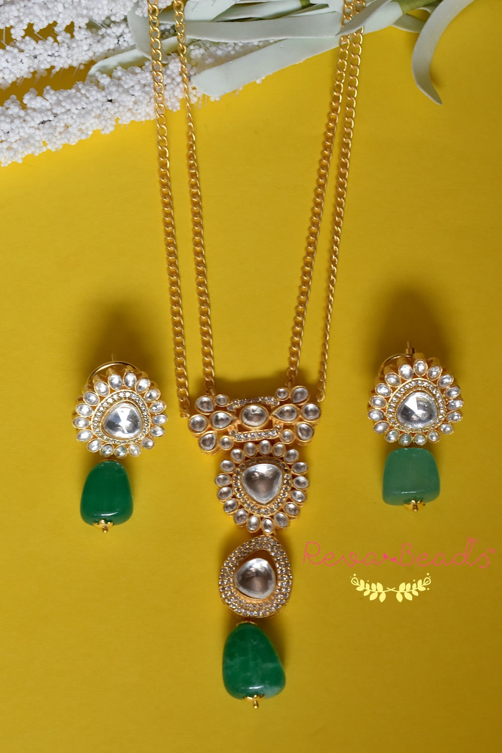 uncut polki pendant set