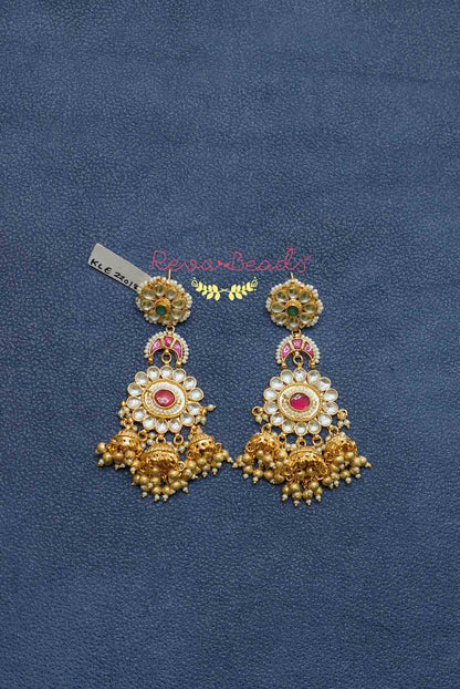 kundan gold polish long earrings kle220184-187