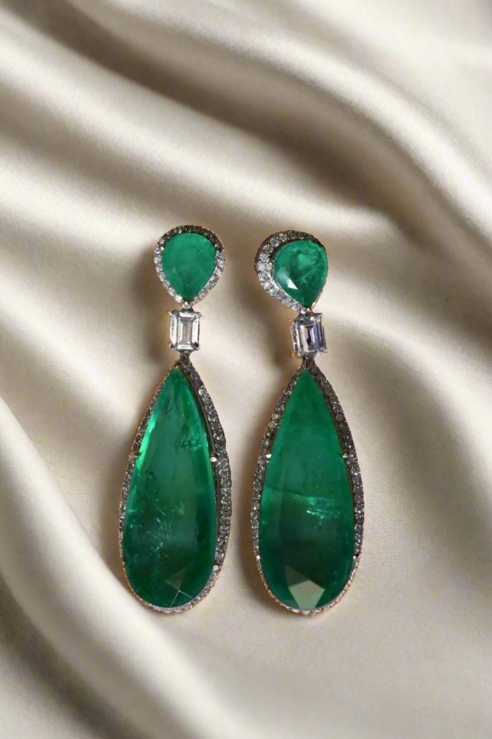 Buy Green Kundan And Emerald Earrings by Saga Jewels Online at Aza Fashions.