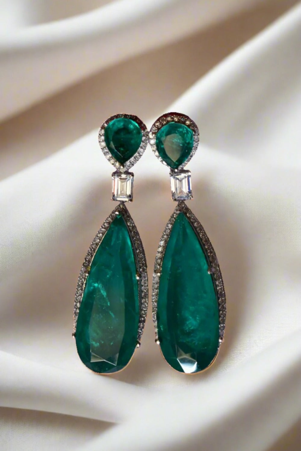 Buy Emerald Earrings, Emerald Drop Earrings, Dark Green Earrings, Bridal Emerald  Earrings, Rose Gold Earrings, Princess Cut Crystal Earrings Online in India  - Etsy