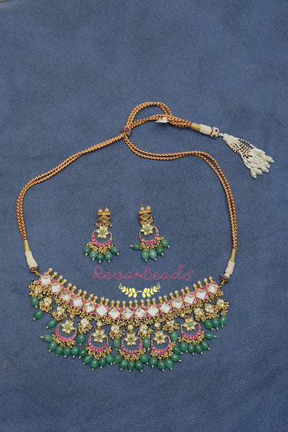 Jadau Kundan Choker Necklace Earrings Set kmchnes220020