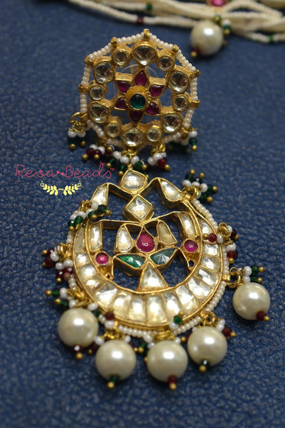 Jadau Kundan Choker Necklace Earrings Set kmchnes220021