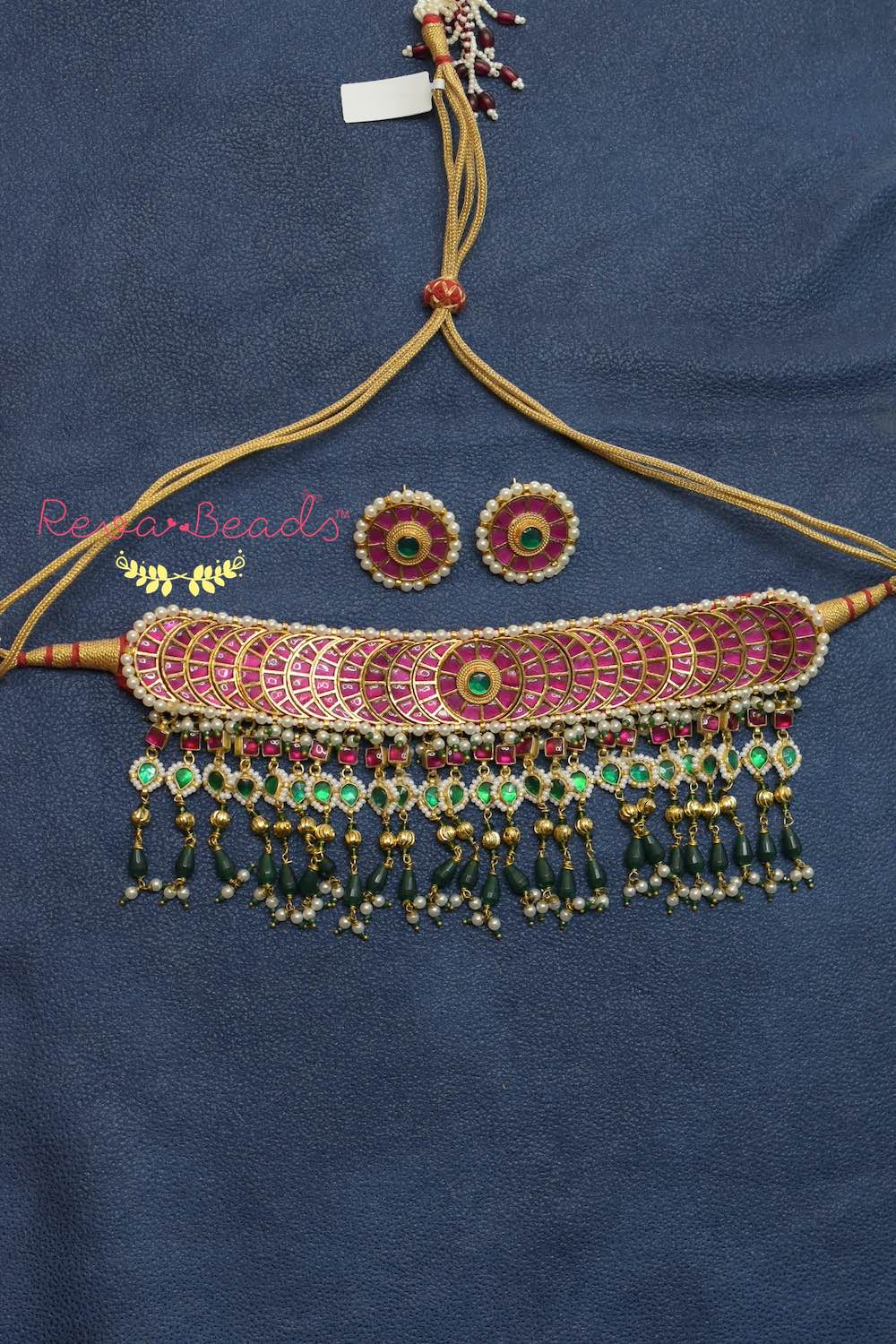 Kundan Choker Necklace Earrings Set kchnes220228