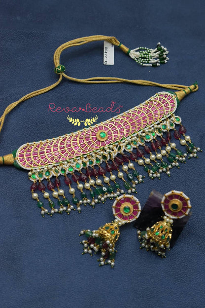 Kundan Choker Necklace Earrings Set kchnes220766