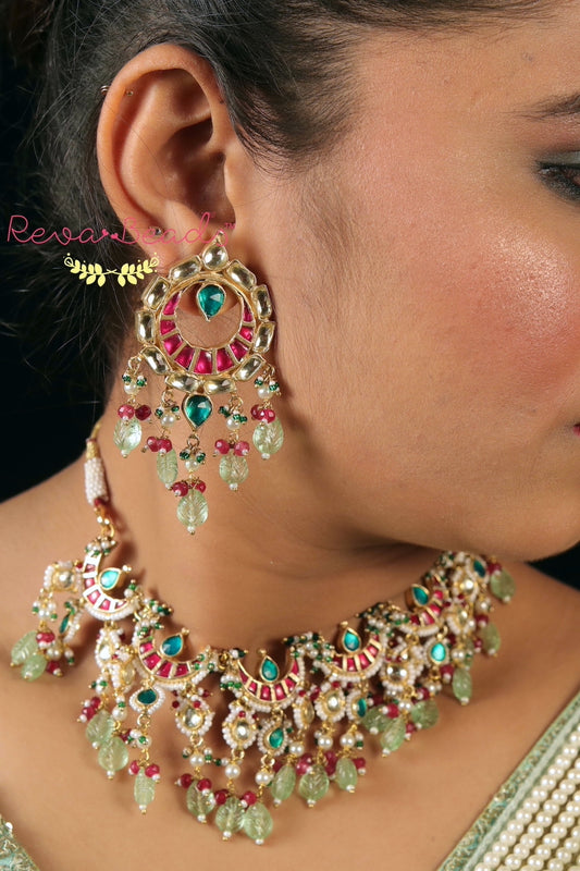 pink green kundan choker