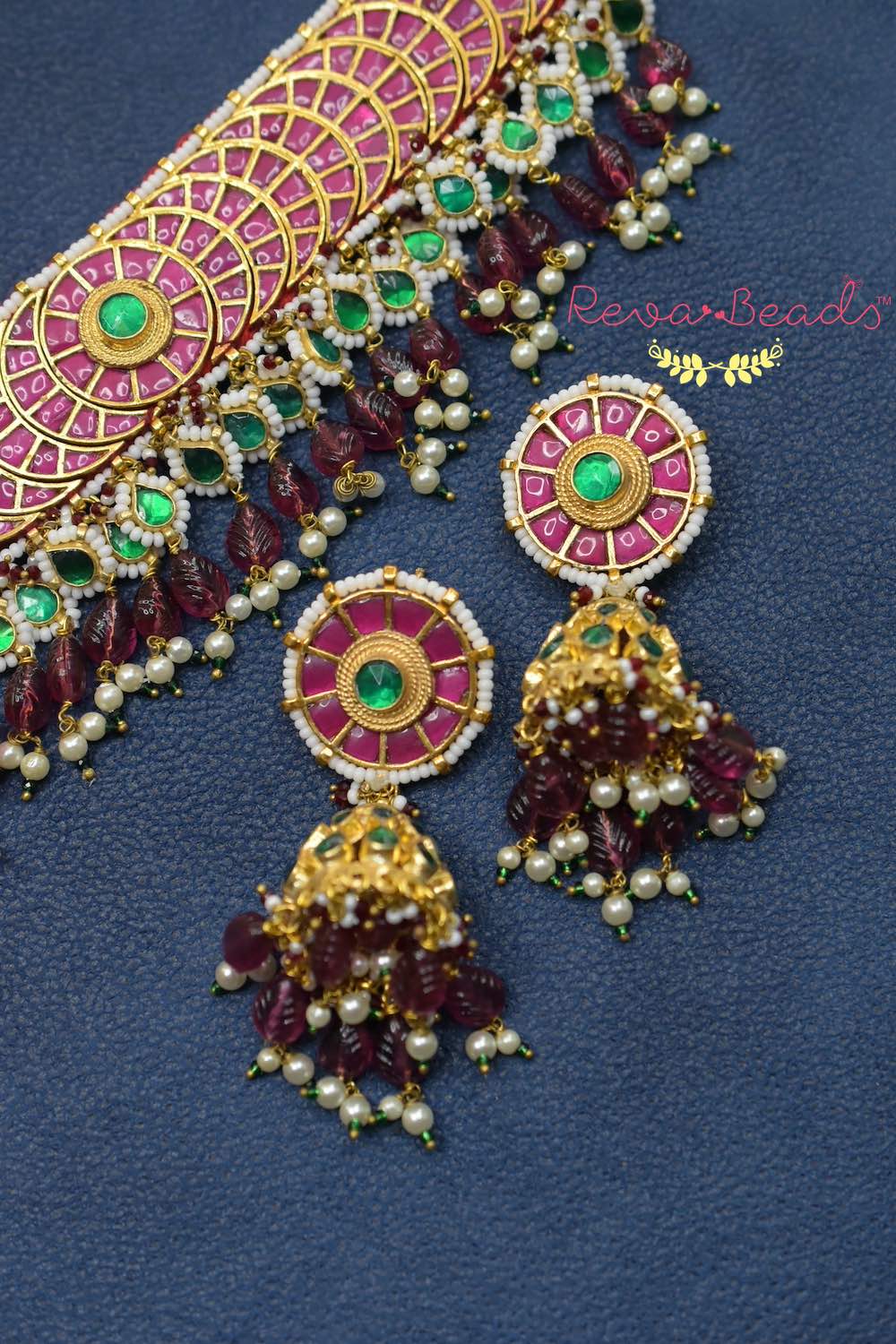 Jadau Kundan Choker Necklace Earrings Set kmchnets220166