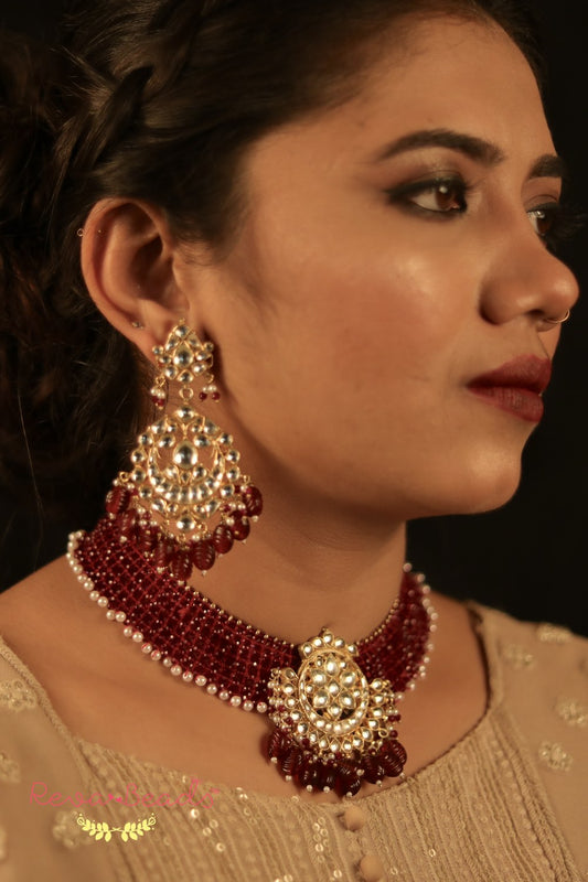 maroon kundan choker