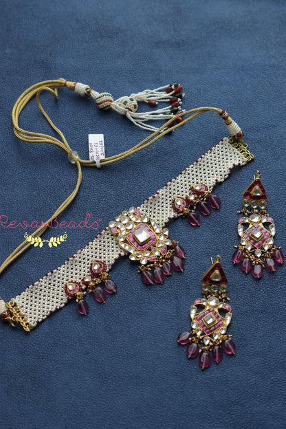 Kundan Choker Necklace Earrings Set kchnes220352