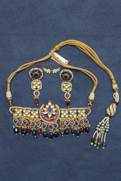 blue red necklace set