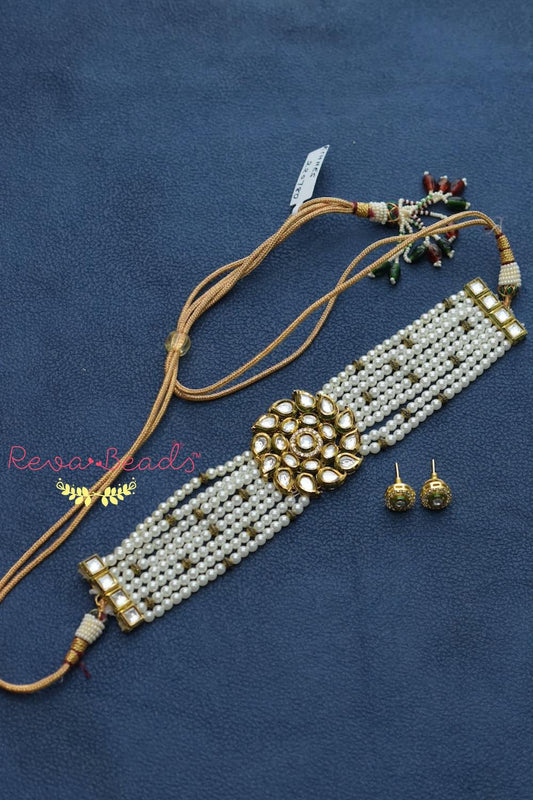 Kundan Choker Necklace Earrings Set kchnes220780