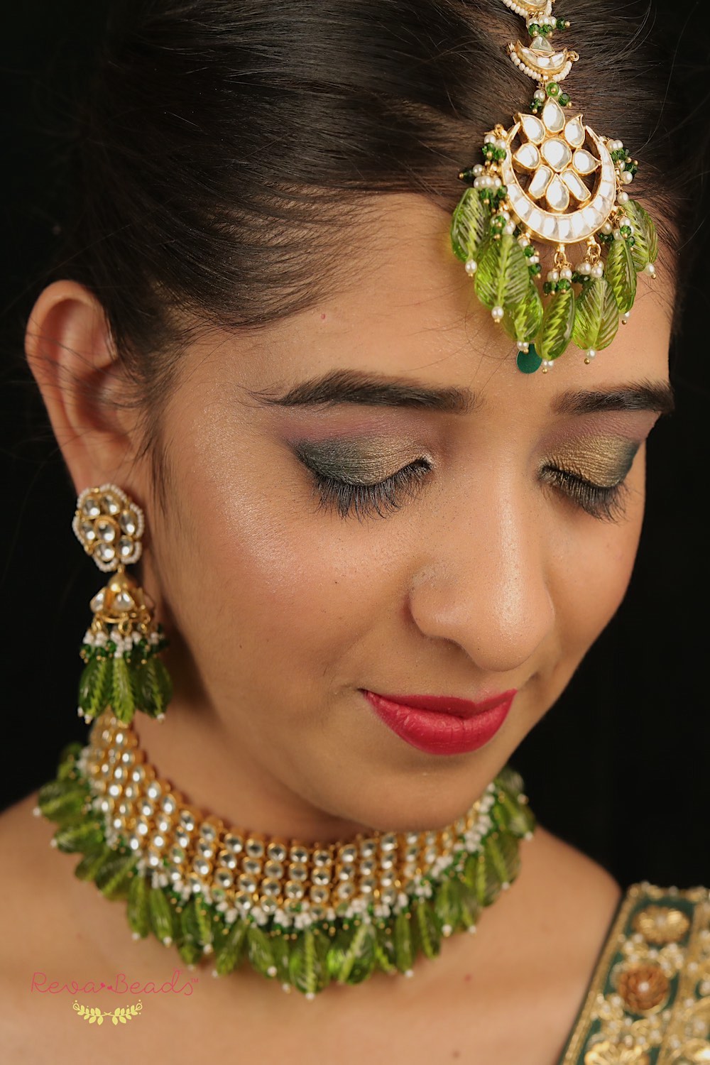 Dark Green AD Lehenga Jewellery for rent online - Little Fingers India