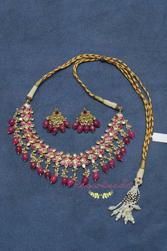 Kundan Choker Necklace Earrings Set kchnes220172