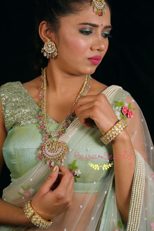 Kundan Long Necklace Earrings Tika Set klnets220019