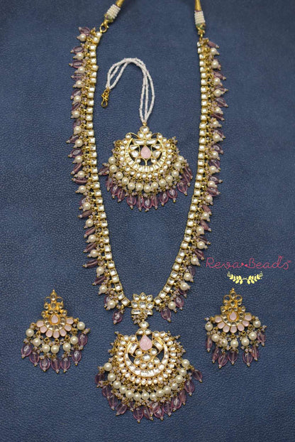 pink long kundan set