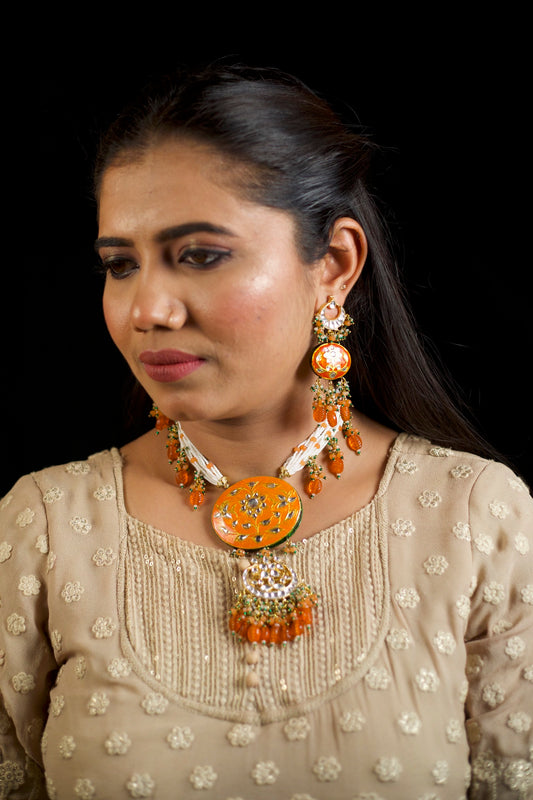 Orange meenakari set