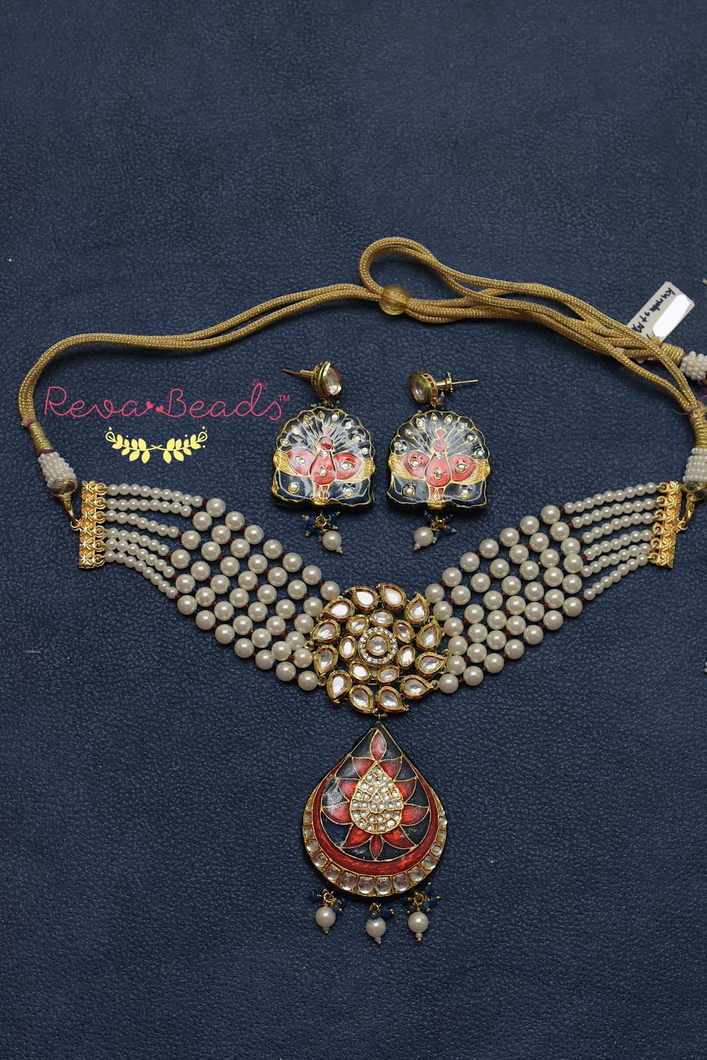 Bridal Pearl Emerald Ruby Kundan Choker Necklace with Earrings –  AryaFashions