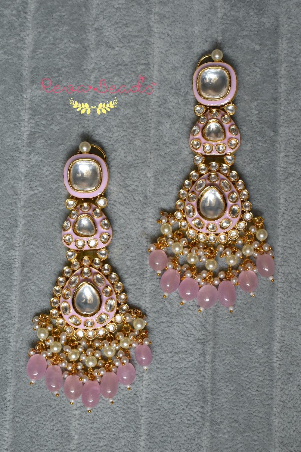 Kundan Minakari gold polish drop earrings kmdre221296