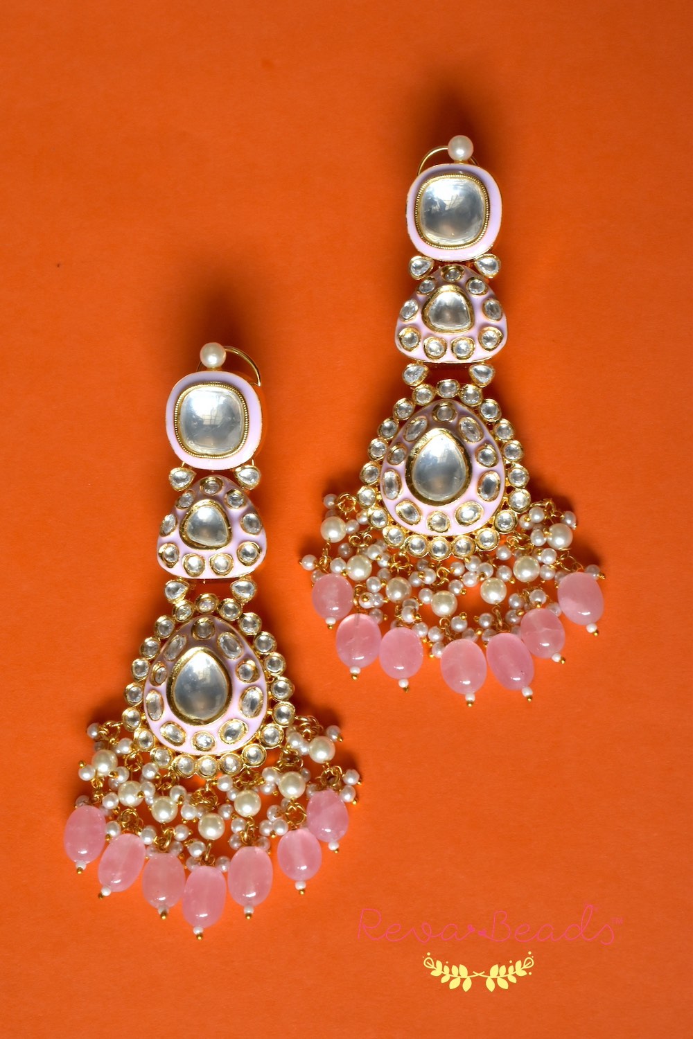 Kundan Minakari gold polish drop earrings kmdre221296