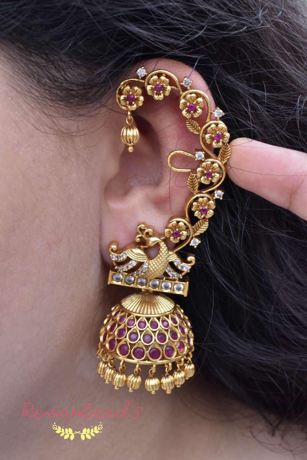 Exquisite Antique Gold Bridal Temple Jhumka Earrings - Unique Designs J26036