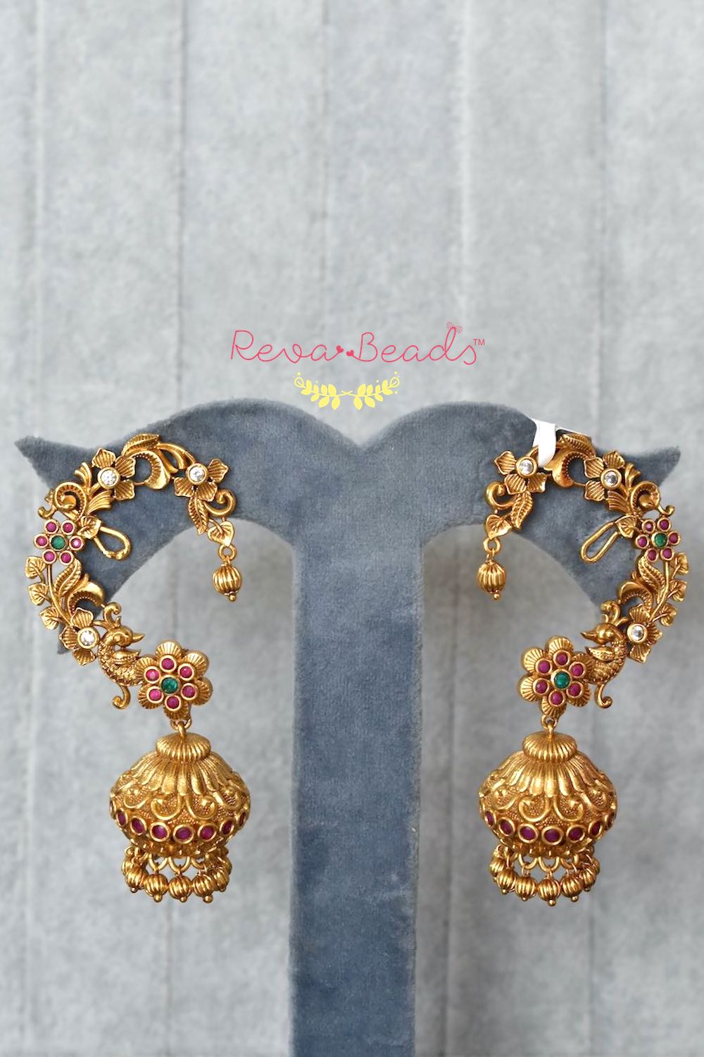 Buy Kushal's Fashion Jewellery Gold Plated & Red Temple Silver Jhumkas -  Earrings for Women 2228497 | Myntra