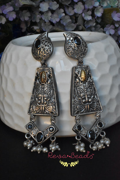 antique silver long earrings